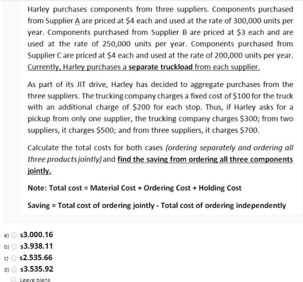 Solved 1 Harley Davidson Has Its Engine Assembly Plant In Chegg