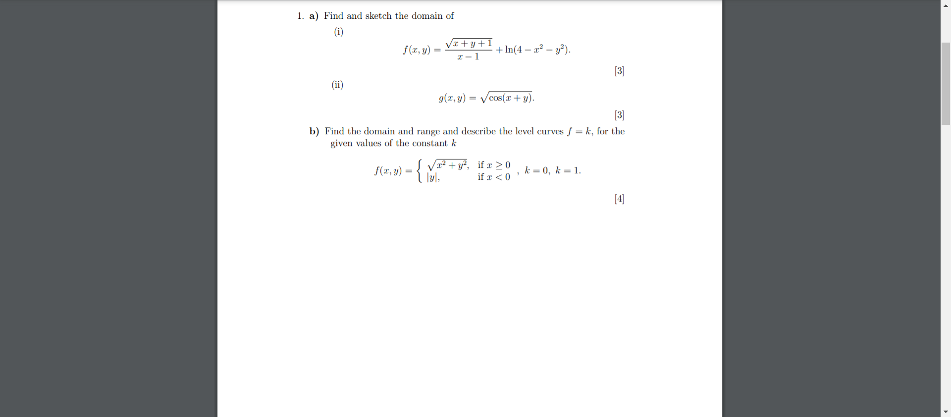 Solved 1 A Find And Sketch The Domain Of I F X Y X Y