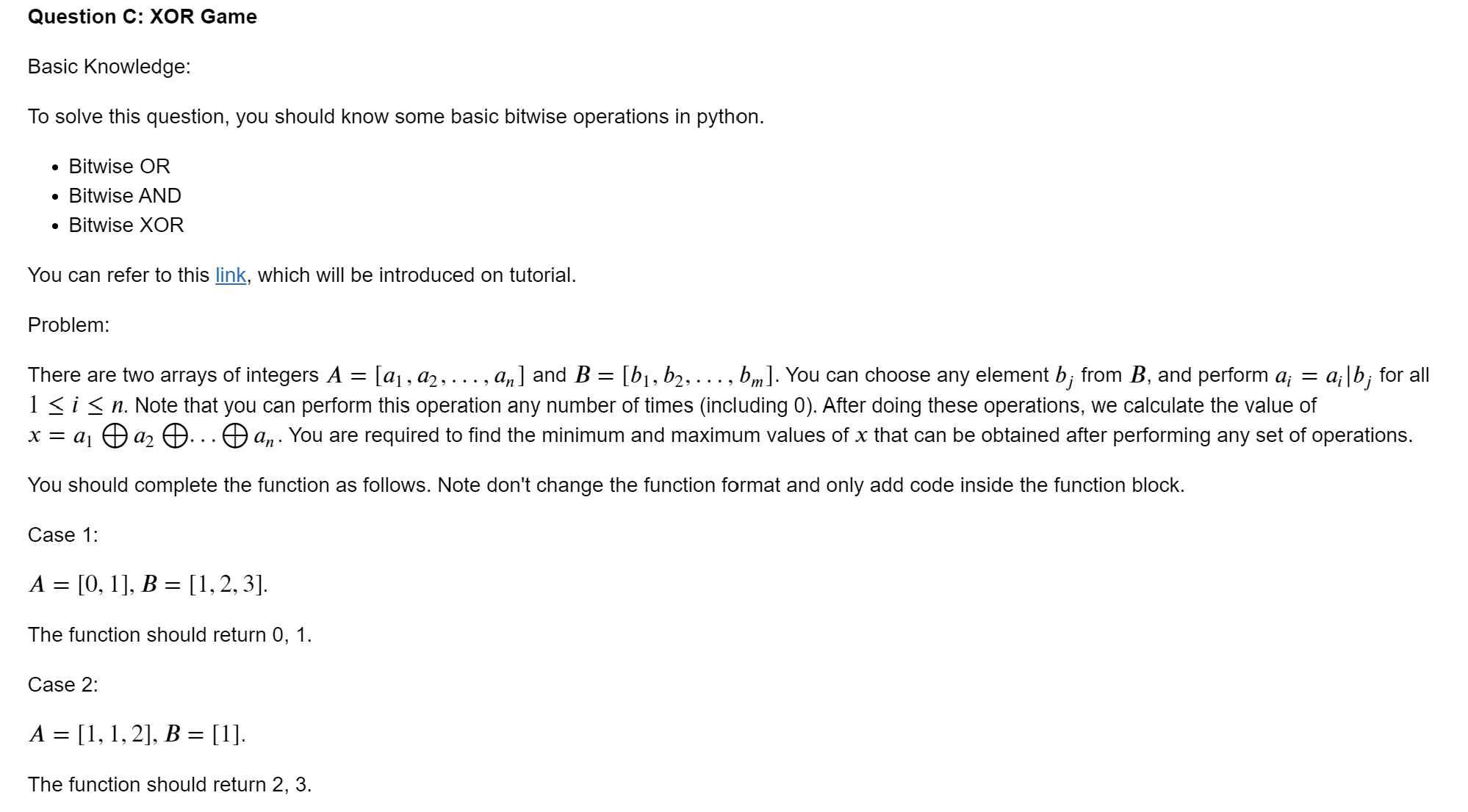 Solved Question C: XOR Game Basic Knowledge: To solve this | Chegg.com