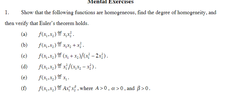 Mental Exercises 1. Show that the following functions | Chegg.com