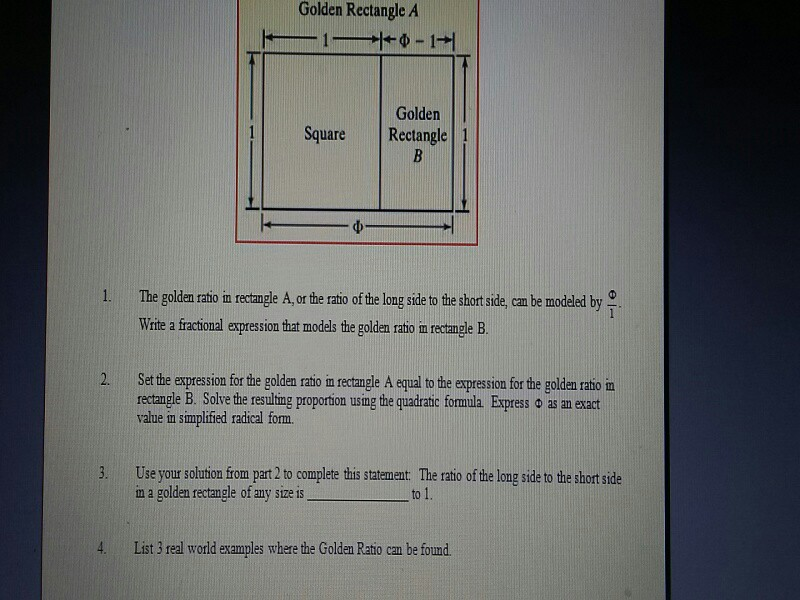 Solved Golden Rectangle A Golden Square Rectangle 1 1. The | Chegg.com