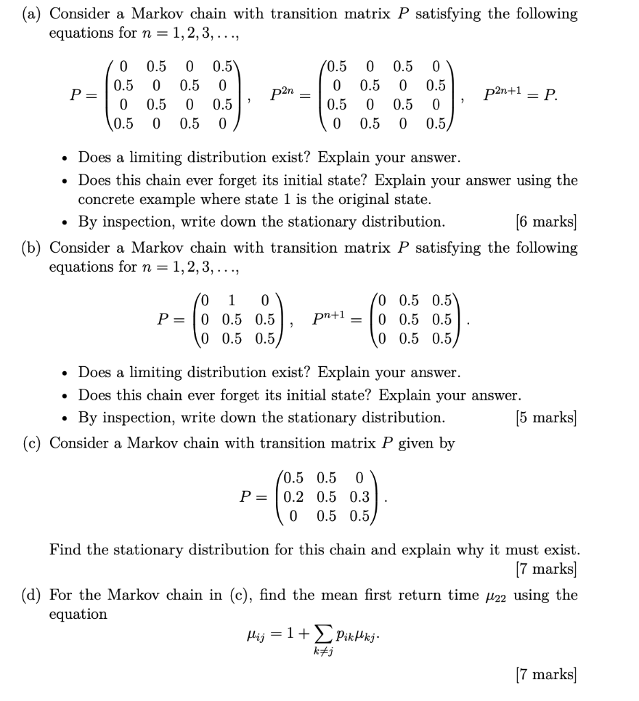 (a) Consider a Markov chain with transition matrix P | Chegg.com