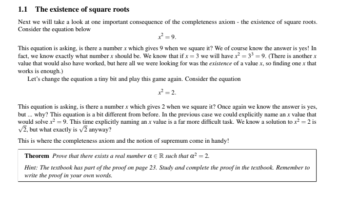 Solved 1.1 The existence of square roots Next we will take a | Chegg.com