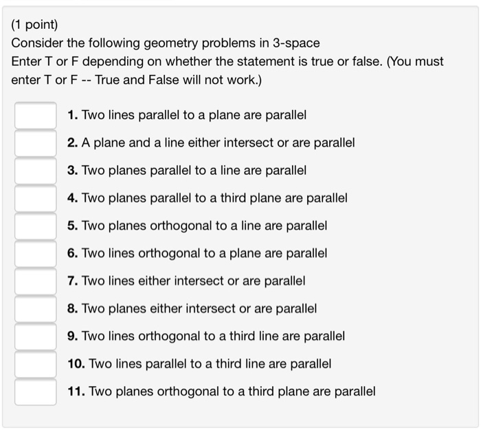 Solved (1 point) Consider the following geometry problems in | Chegg.com