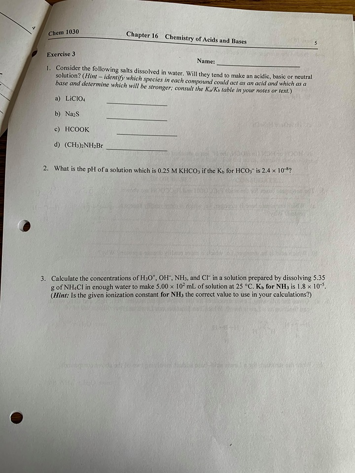 Solved Chem 1030 Chapter 16 Chemistry of Acids and Bases | Chegg.com