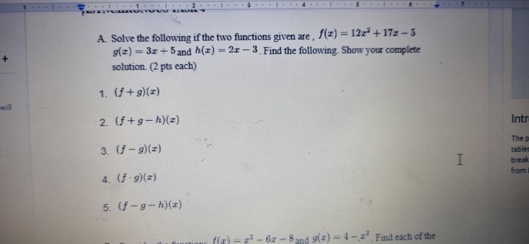 Solved A. Solve The Following If The Two Functions Given | Chegg.com