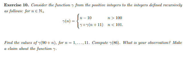 Solved Exercise 10. Consider The Function γ From The | Chegg.com