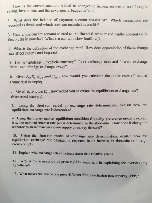 Solved 1. How is the current account related to changes in | Chegg.com
