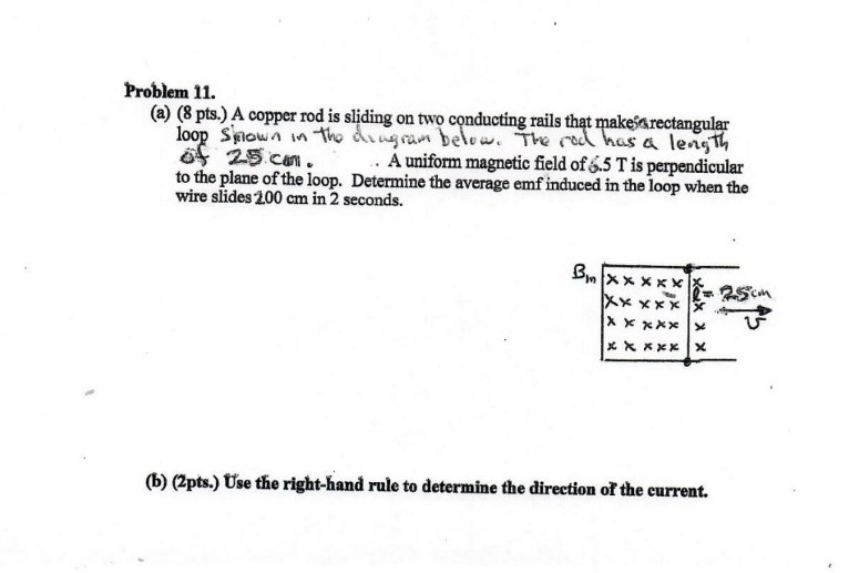 Solved Problem 11. (a) (8 pts.) A copper rod is sliding on