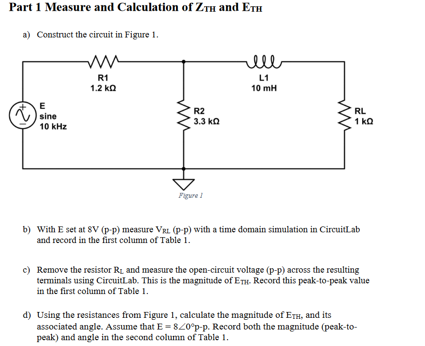 Solved Part 1 Measure and Calculation of Zth and ETH a) | Chegg.com