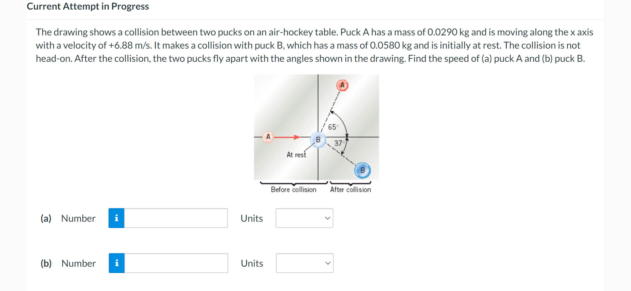 Solved The drawing shows a collision between two pucks on an | Chegg.com