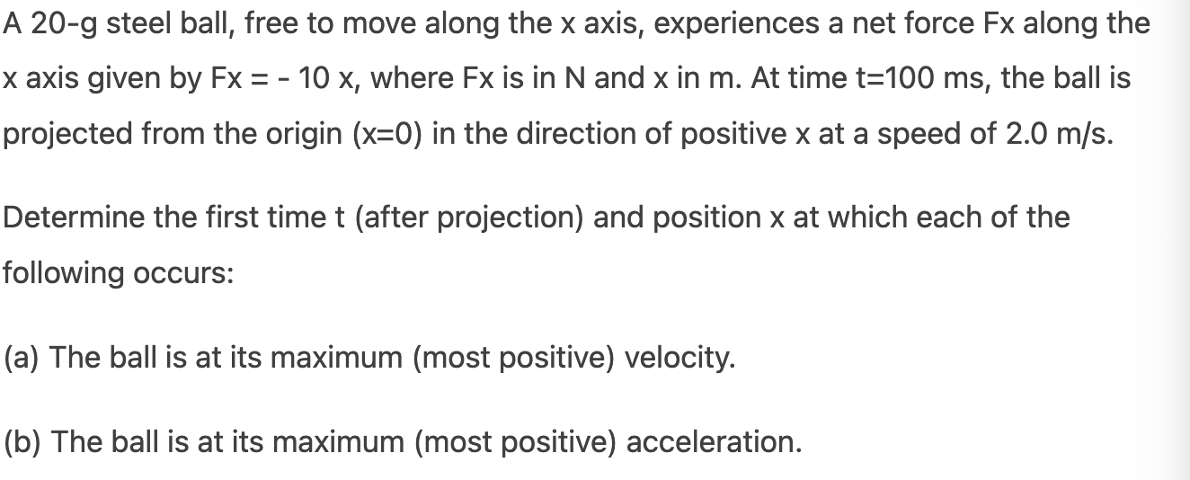 Solved A 20-g steel ball, free to move along the x axis, | Chegg.com