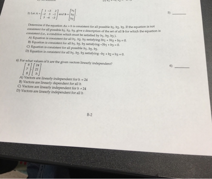 Solved 1-32 Br 5) 5) Let A -2 5 -1 And Bb B3 Determine If | Chegg.com