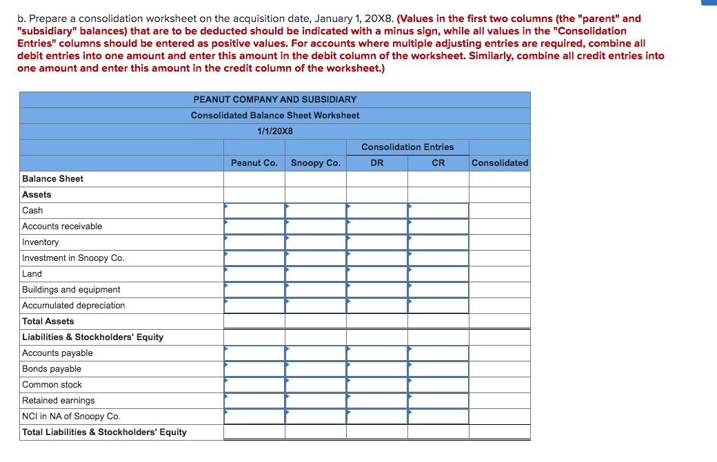 P3-26 Consolidated Worksheet and Balance Sheet on the | Chegg.com