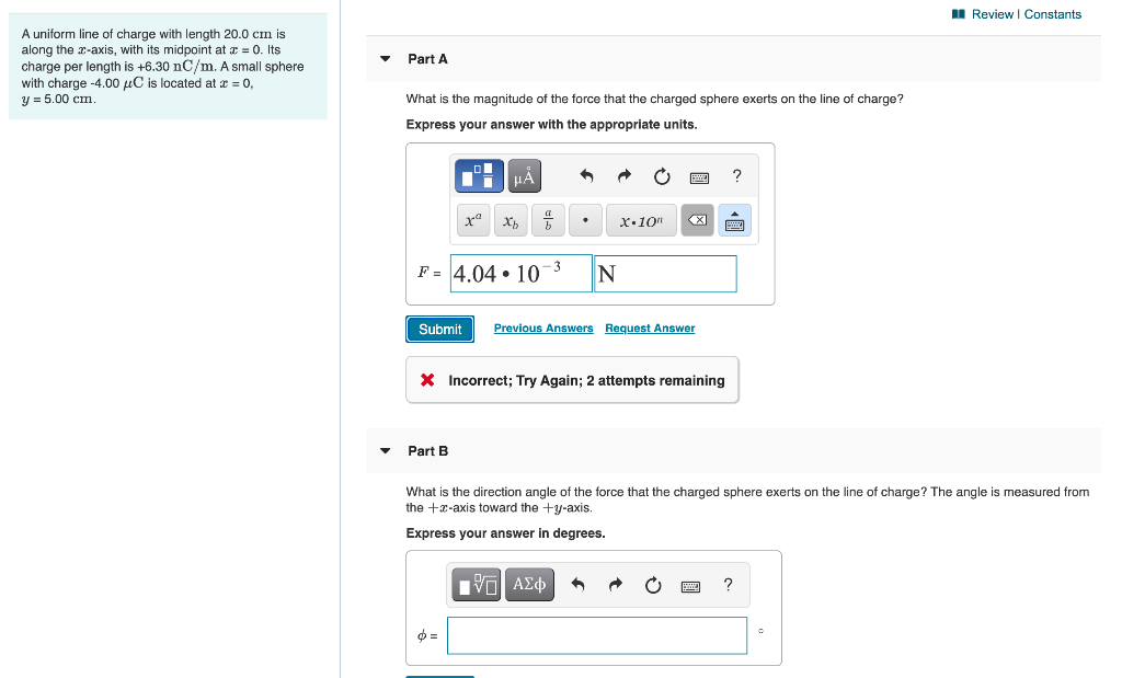 Solved Review Constants Part A A Uniform Line Of Charge W Chegg Com