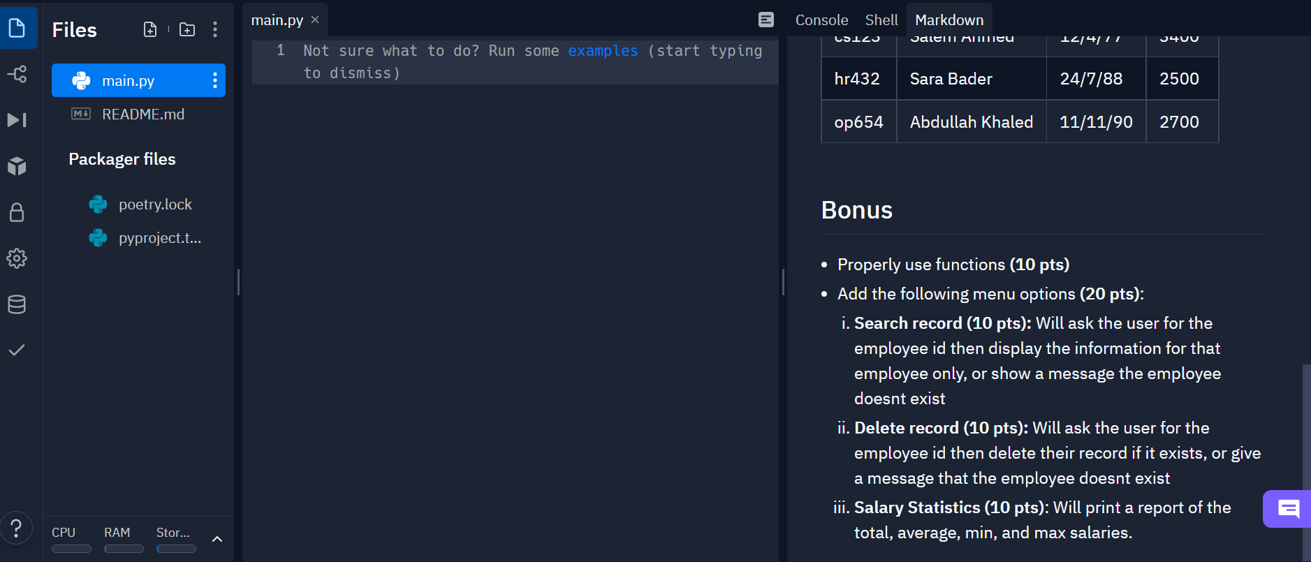 Solved ? Files A + main.py M+ README.md Packager files CPU | Chegg.com