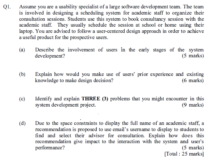 Solved 1. Assume You Are A Usability Specialist Of A Large 