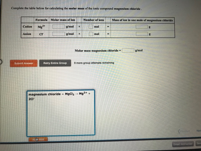 Solved Complete the table below for calculating the molar
