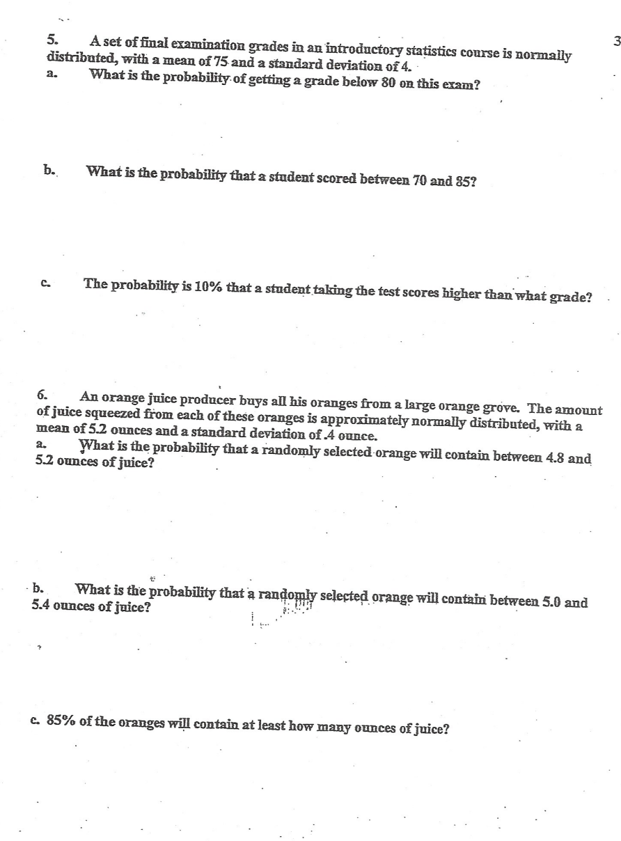 Solved 3 5. A set of final examination grades in an | Chegg.com