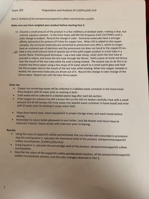 Preparation And Analysis Of Cul Nh A So H O Chem Chegg 