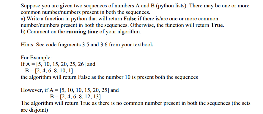 Solved Suppose you are given two sequences of numbers A and | Chegg.com