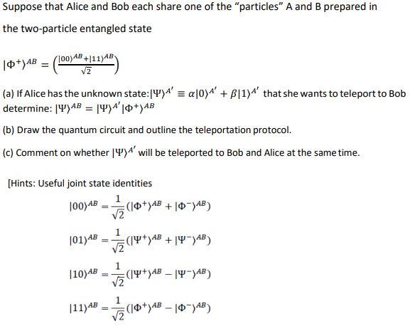Solved Suppose that Alice and Bob each share one of the | Chegg.com