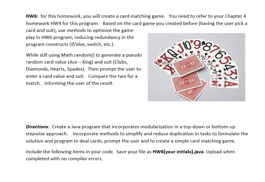 HW6: for this homework, you will create a card | Chegg.com