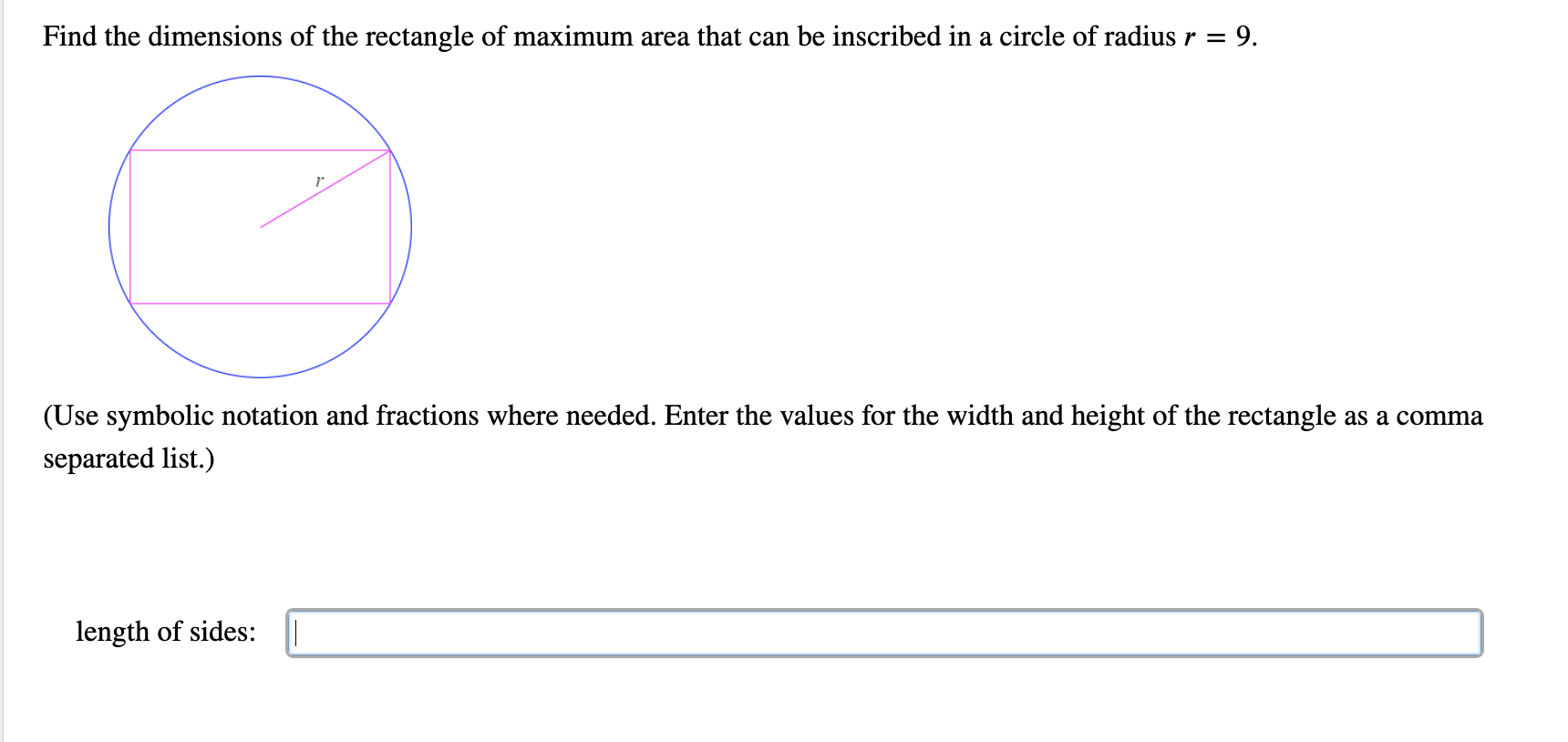 Max Inscribed Diameter Solved Find the dimensions of the rectangle of maximum area | Chegg.com