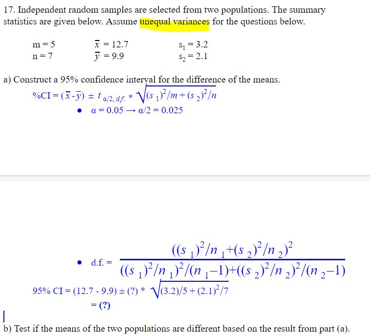 Solved Do I have to use this d.f. formula? People asked this | Chegg.com