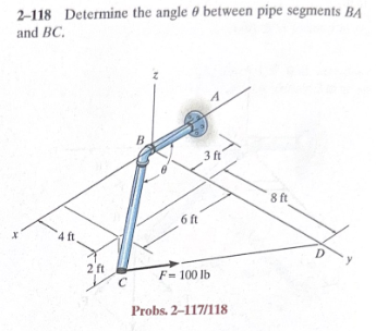 Solved 2-118 Determine the angle θ between pipe segments BA | Chegg.com