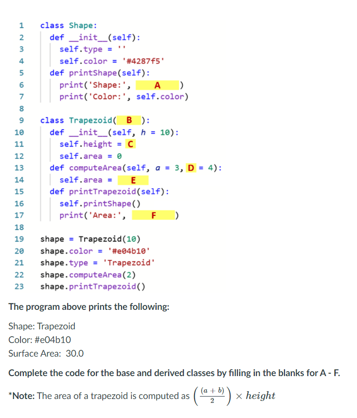 Solved Nm 1 2 3 4 class Shape def __init__(self) self.type