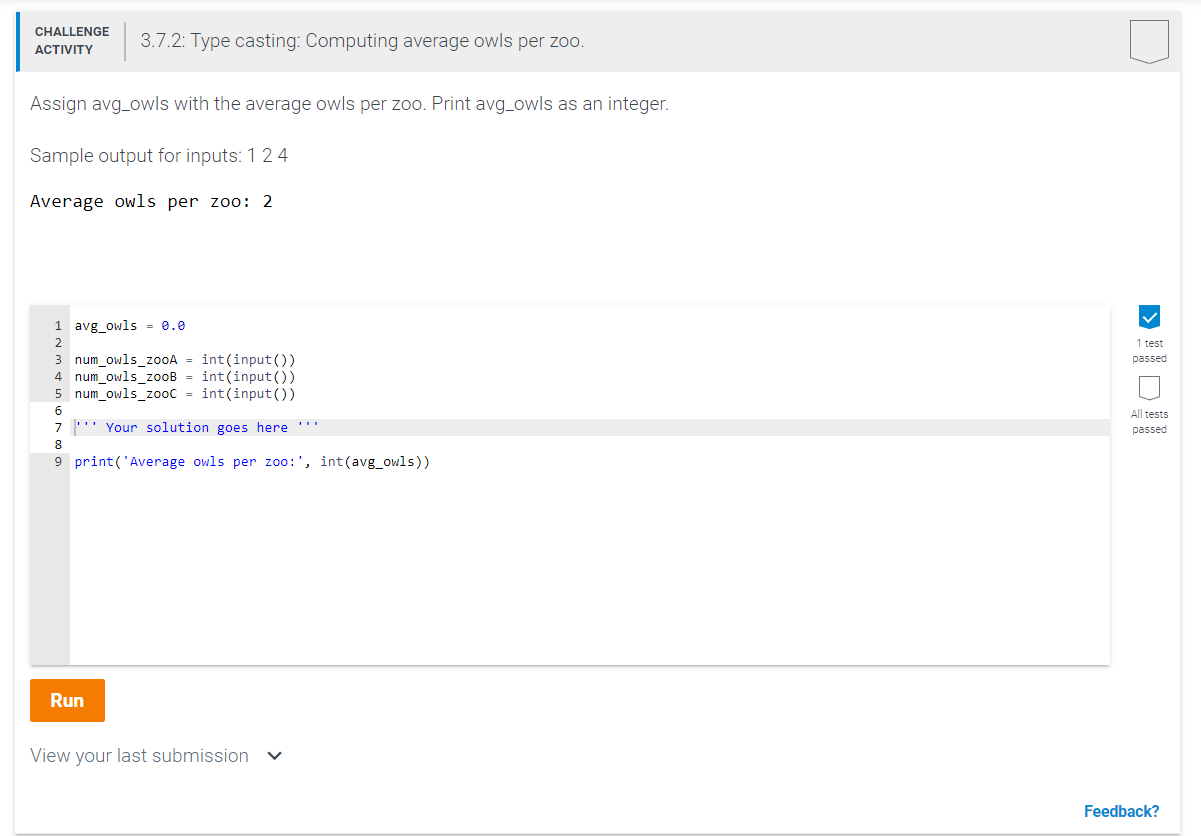 Solved CHALLENGE ACTIVITY 3.7.2: Type casting: Computing | Chegg.com