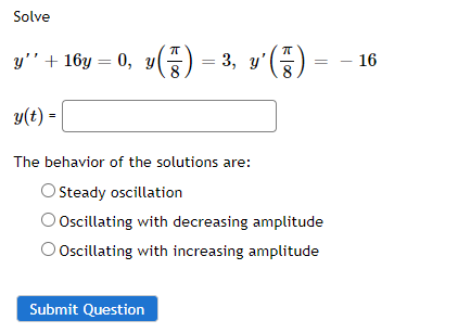 Solve Y 169 0 Y 3 V 16 G T The Chegg Com