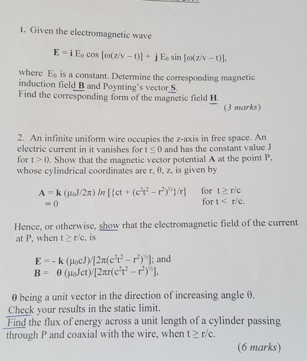 Solved 1. Given the wave where Eo is a