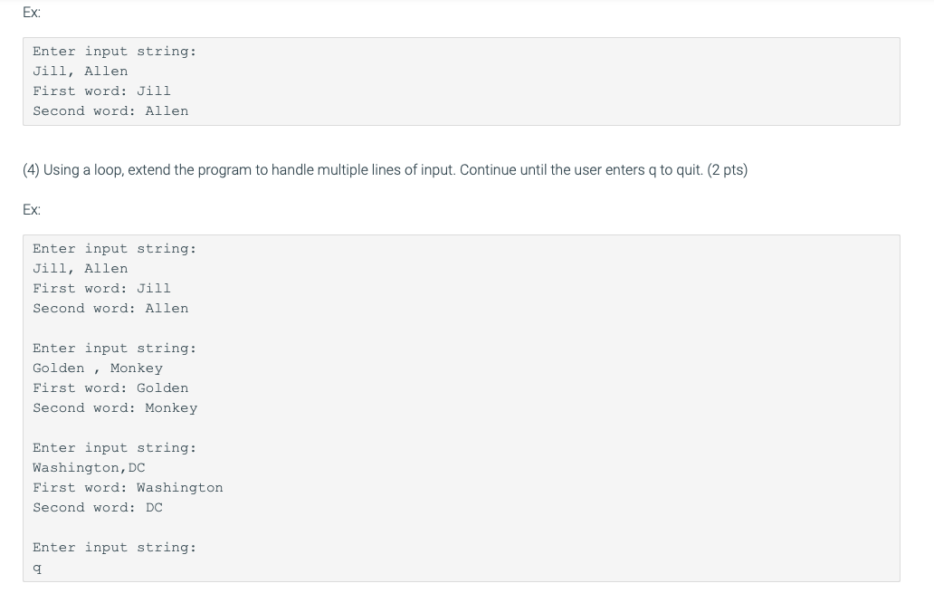 Solved (1) Prompt the user for a string that contains two | Chegg.com