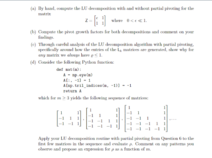 8. The numerical stability of LU decomposition | Chegg.com