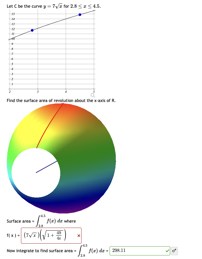 Solved Find the surface area of ﻿revolution about the | Chegg.com