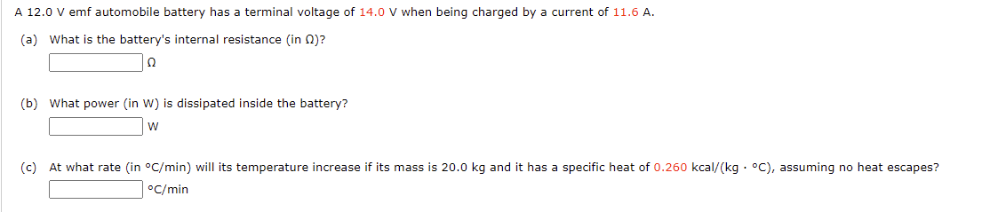 Solved A 12.0 V emf automobile battery has a terminal | Chegg.com