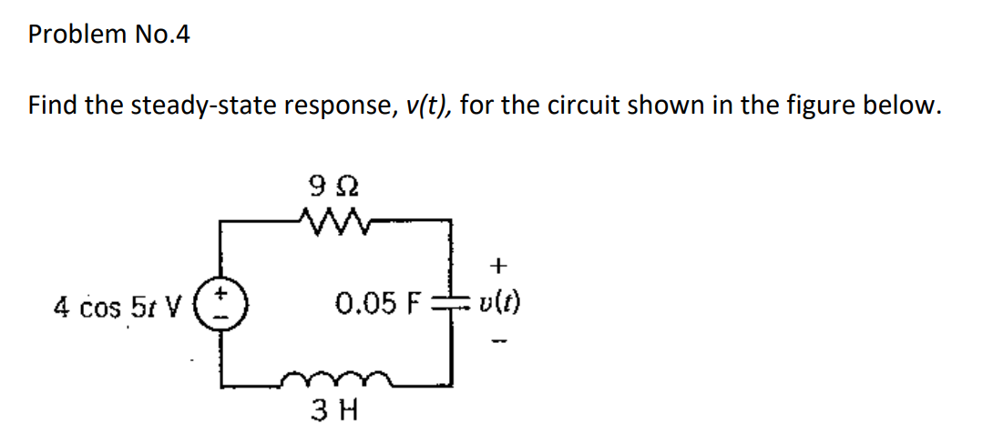 Solved Problem No.4 Find the steady-state response, v(t), | Chegg.com