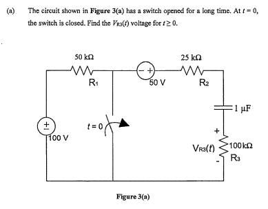 Solved The circuit shown in Figure 3(a) has a switch opened | Chegg.com