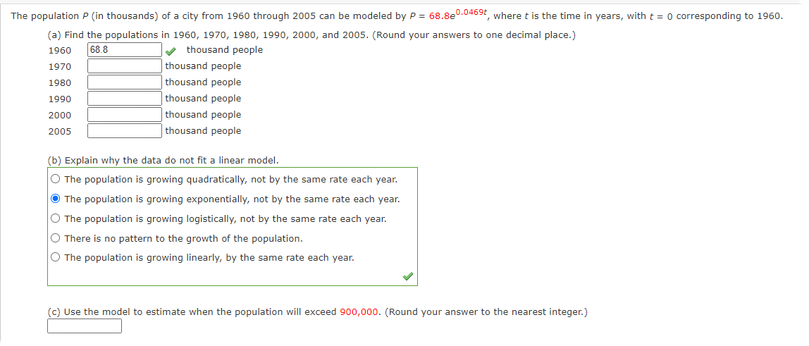 Solved The population P (in thousands) of a city from 1960 | Chegg.com