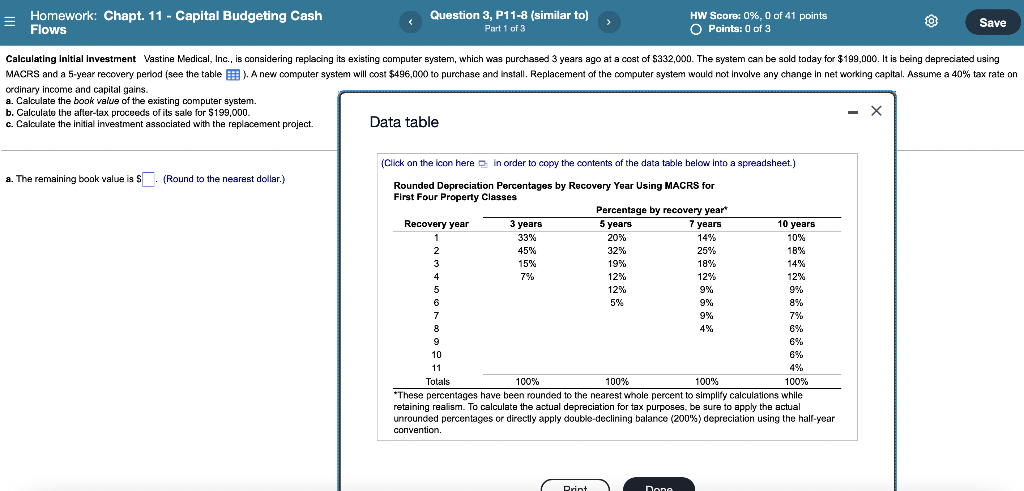 Solved = Homework: Chapt. 11 - Capital Budgeting Cash Flows | Chegg.com