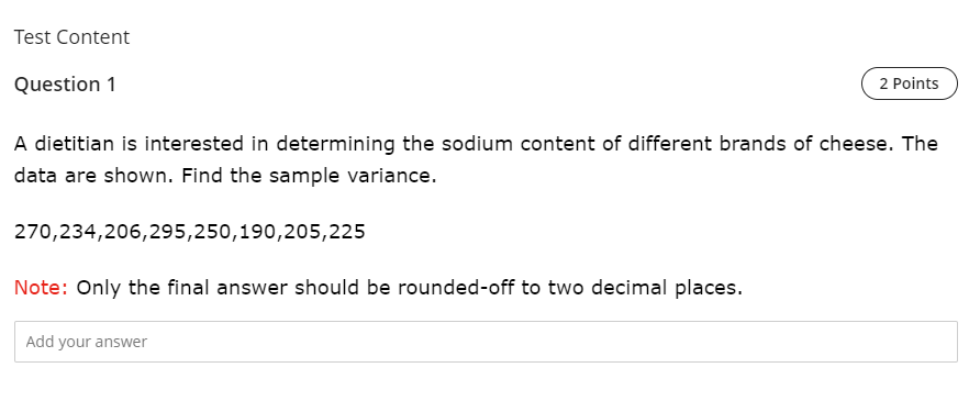 Solved Test Content Question 1 2 Points A dietitian is | Chegg.com