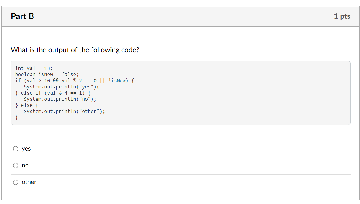 Solved Part B 1 pts What is the output of the following | Chegg.com