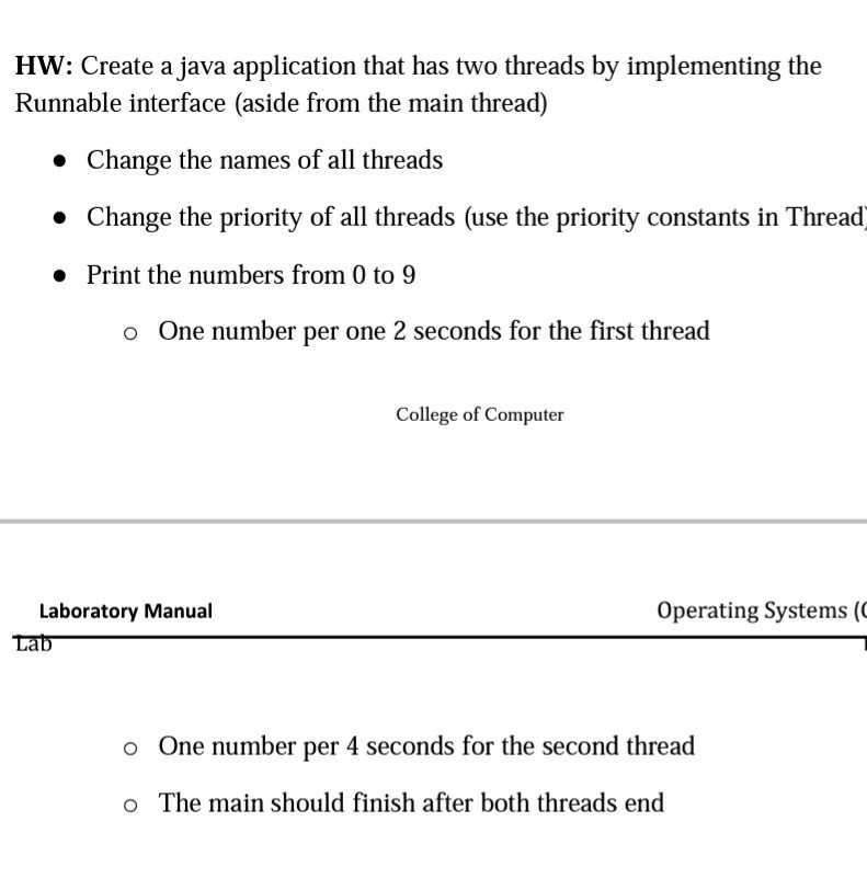 Solved HW: Create a java application that has two threads by | Chegg.com