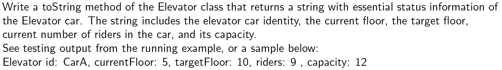 Solved Write a toString method of the Elevator class that | Chegg.com