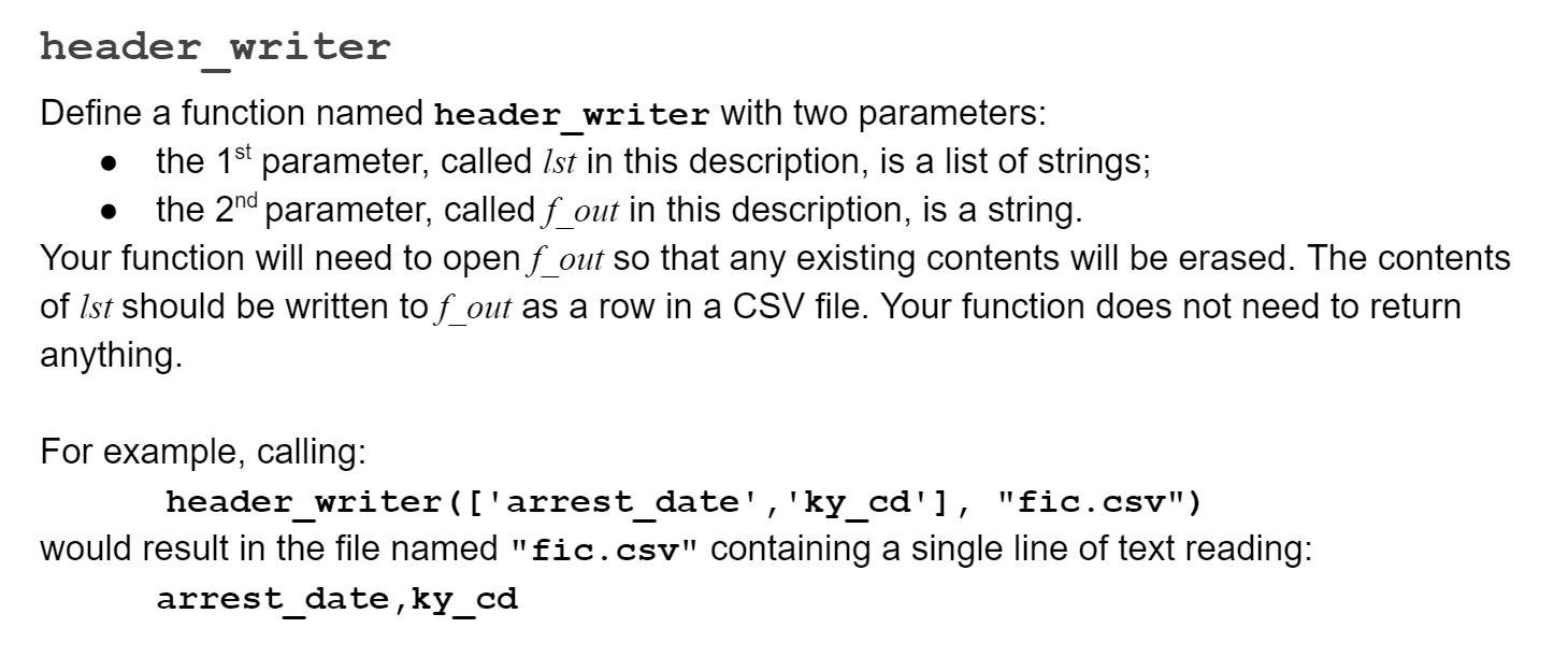 Solved header_writer Define a function named header_writer | Chegg.com