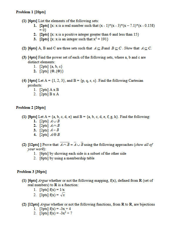 Solved Problem 1 [20pts] (1) [6pts] List the elements of the | Chegg.com
