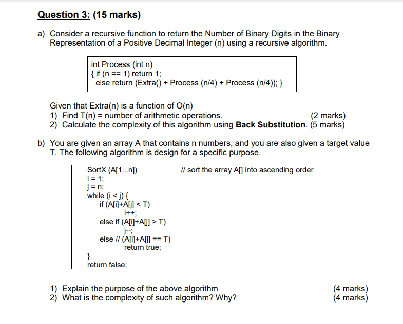 Solved Question 3 15 Marks A Consider A Recursive Chegg