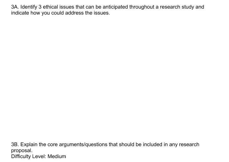 3A. Identify 3 ethical issues that can be anticipated | Chegg.com